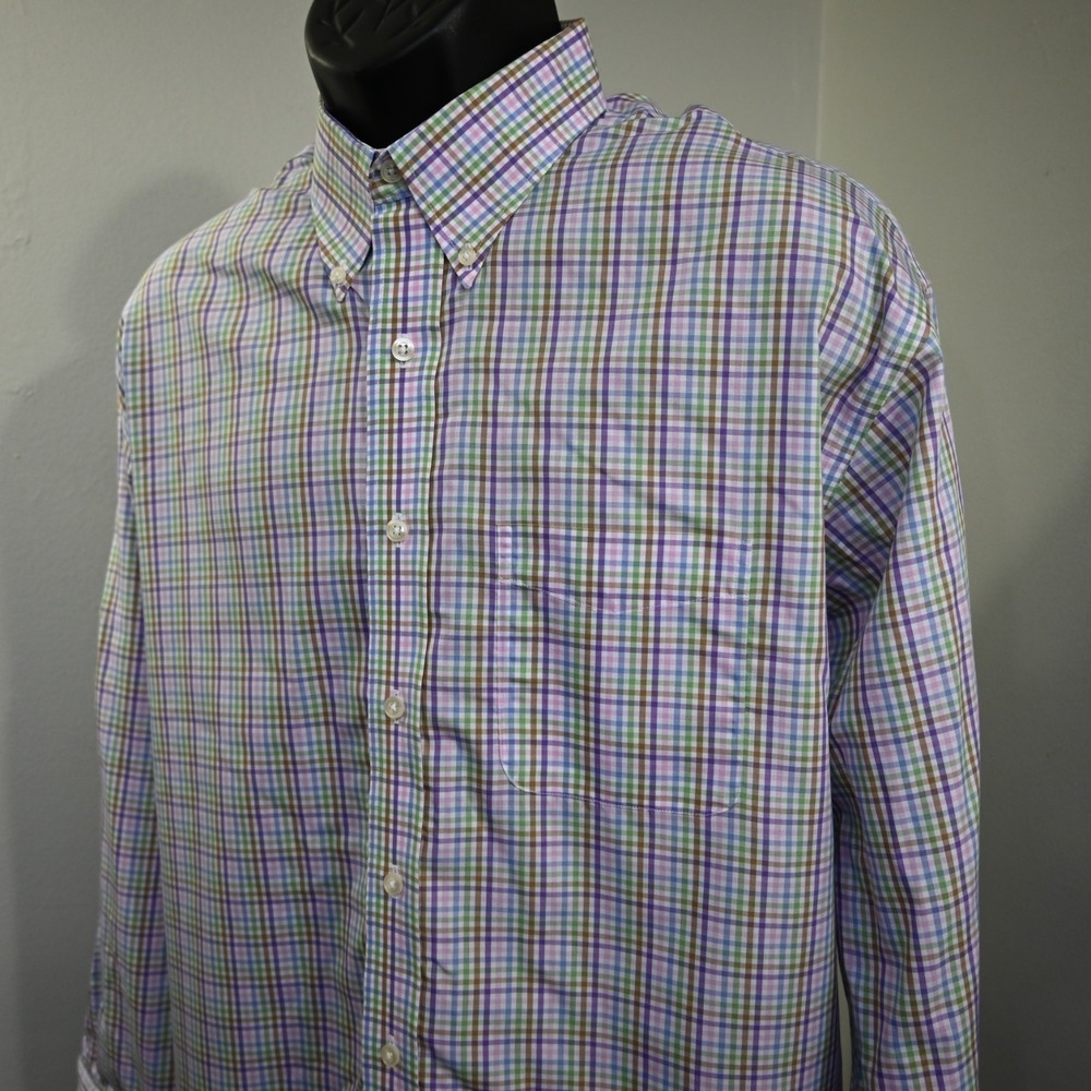 Onward Reserve Bear Dress Shirt Plaid Wrinkle Free Long Sleeve Button Up Mens XL